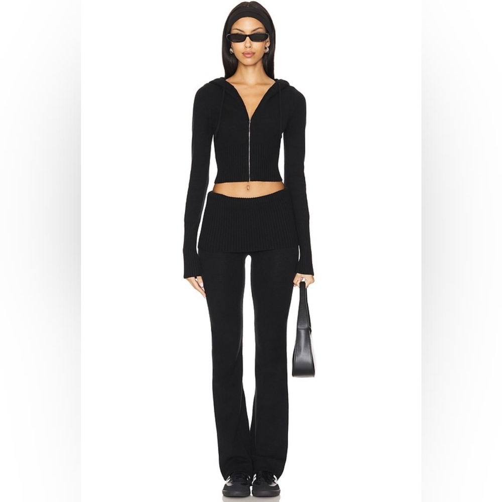 Frankie's Bikini Black Aimee Cable Cloud Knit Hoodie & Fleur Pants Set Small - Picture 10 of 12